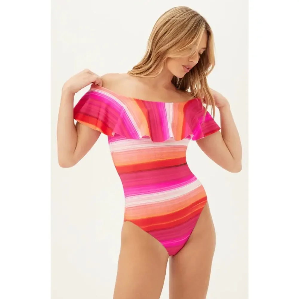 TRINA TURK Womens Solstice One Piece Swimsuit Size 10 Pink Off The Shoulder NWT